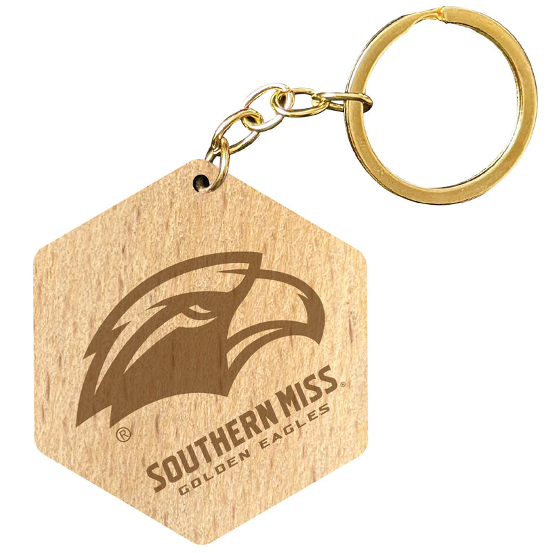Southern Mississippi Golden Eagles 2" Engraved Wooden Hexagon Keychain Officially Licensed Collegiate Product 4-Pack