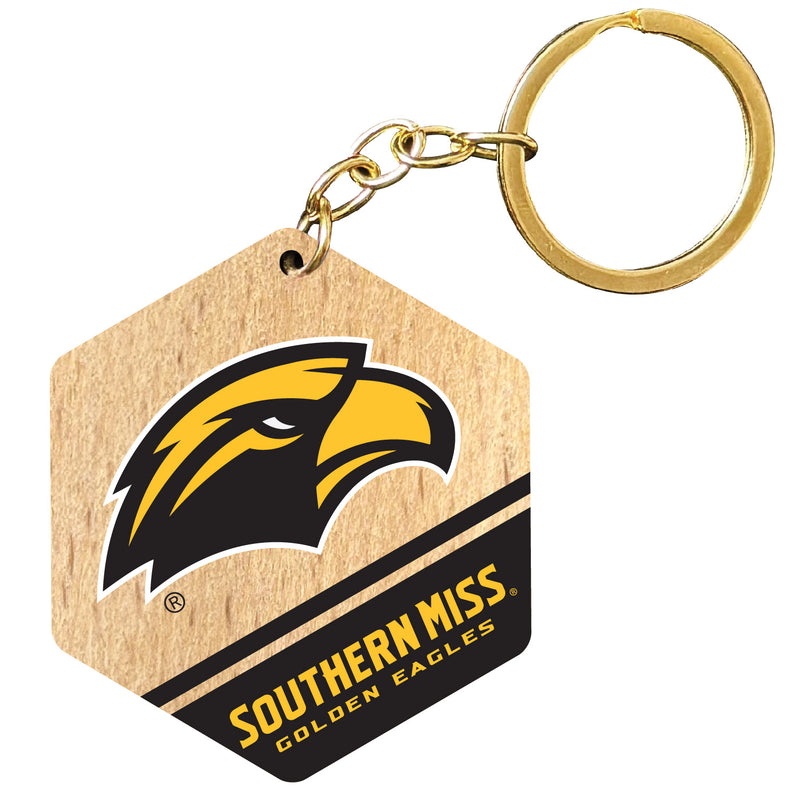 Southern Mississippi Golden Eagles 2" Wooden Hexagon Keychain Officially Licensed Collegiate Product 4-Pack