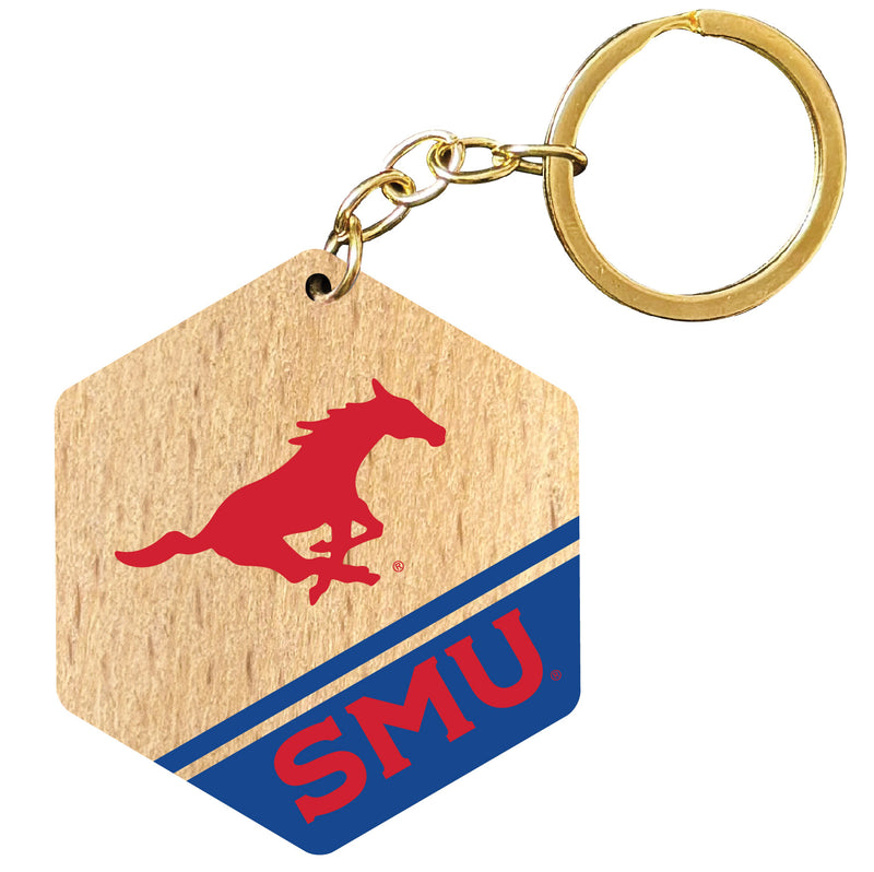 Southern Methodist University 2" Wooden Hexagon Keychain Officially Licensed Collegiate Product Single