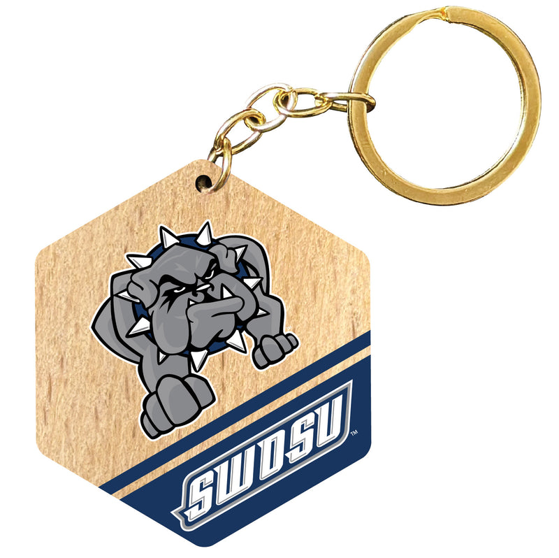 Southwestern Oklahoma State University 2" Wooden Hexagon Keychain Officially Licensed Collegiate Product Single