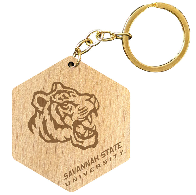 Savannah State University 2" Engraved Wooden Hexagon Keychain Officially Licensed Collegiate Product 2-Pack