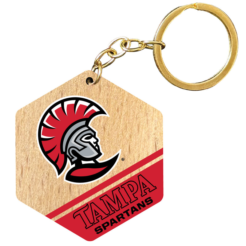 University of Tampa Spartans 2" Wooden Hexagon Keychain Officially Licensed Collegiate Product 2-Pack