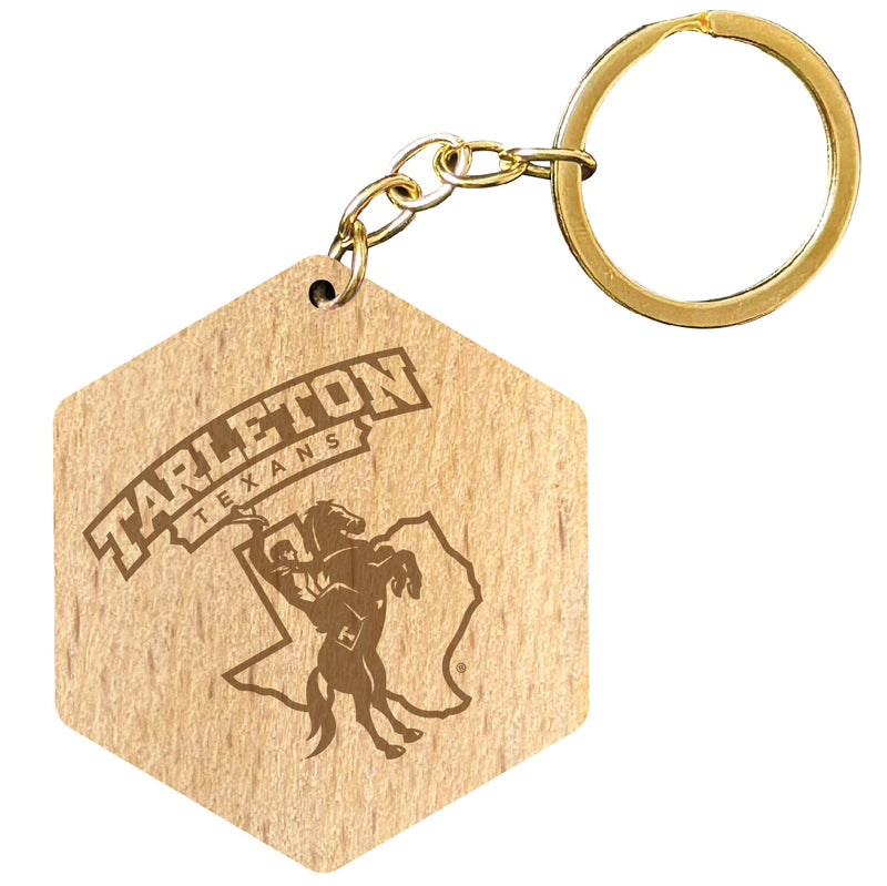 Tarleton State University 2" Engraved Wooden Hexagon Keychain Officially Licensed Collegiate Product Single