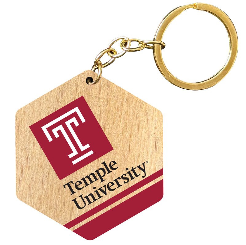 Temple University 2" Wooden Hexagon Keychain Officially Licensed Collegiate Product Single