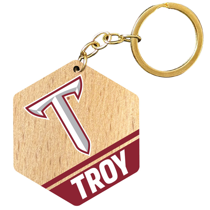 Troy University 2" Wooden Hexagon Keychain Officially Licensed Collegiate Product Single