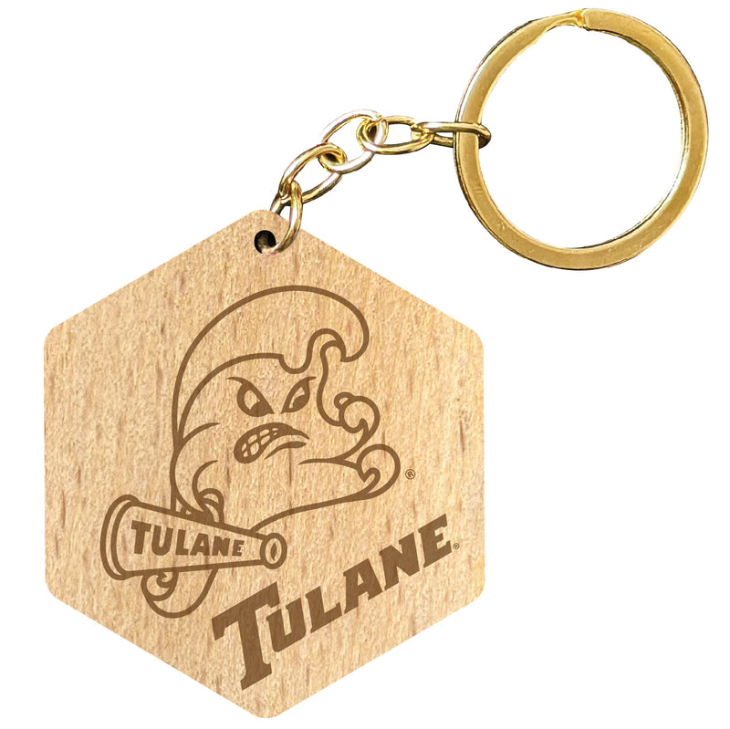 Tulane University Green Wave 2" Engraved Wooden Hexagon Keychain Officially Licensed Collegiate Product 4-Pack