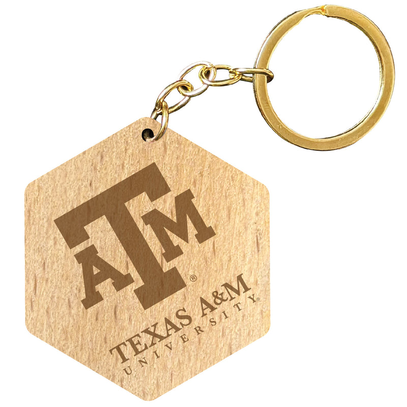 Texas A&M Aggies 2" Engraved Wooden Hexagon Keychain Officially Licensed Collegiate Product Single