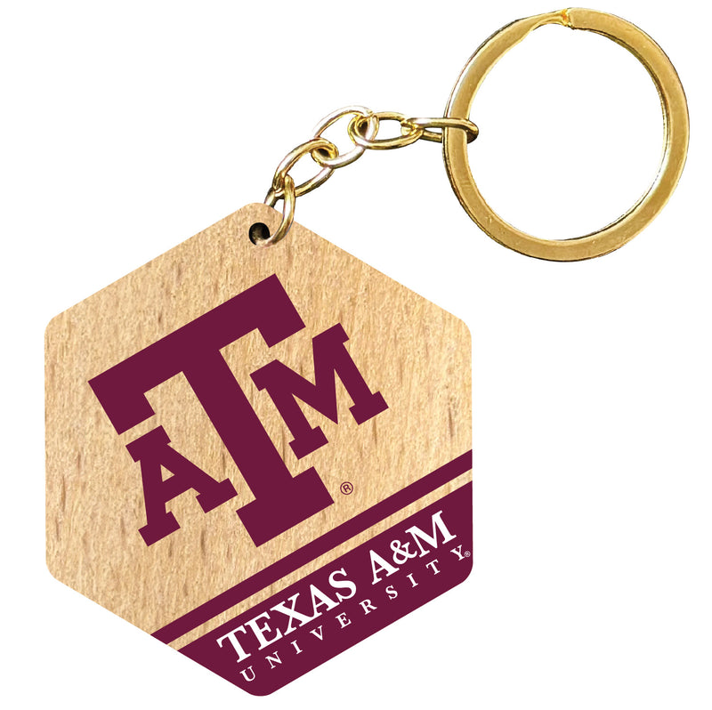 Texas A&M Aggies 2" Wooden Hexagon Keychain Officially Licensed Collegiate Product Single