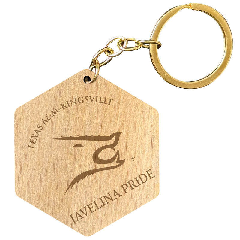 Texas A&M Kingsville Javelinas 2" Engraved Wooden Hexagon Keychain Officially Licensed Collegiate Product Single