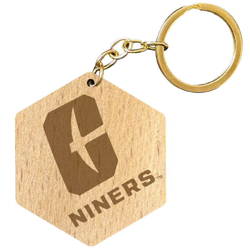 North Carolina Charlotte Forty-Niners 2" Engraved Wooden Hexagon Keychain Officially Licensed Collegiate Product Single