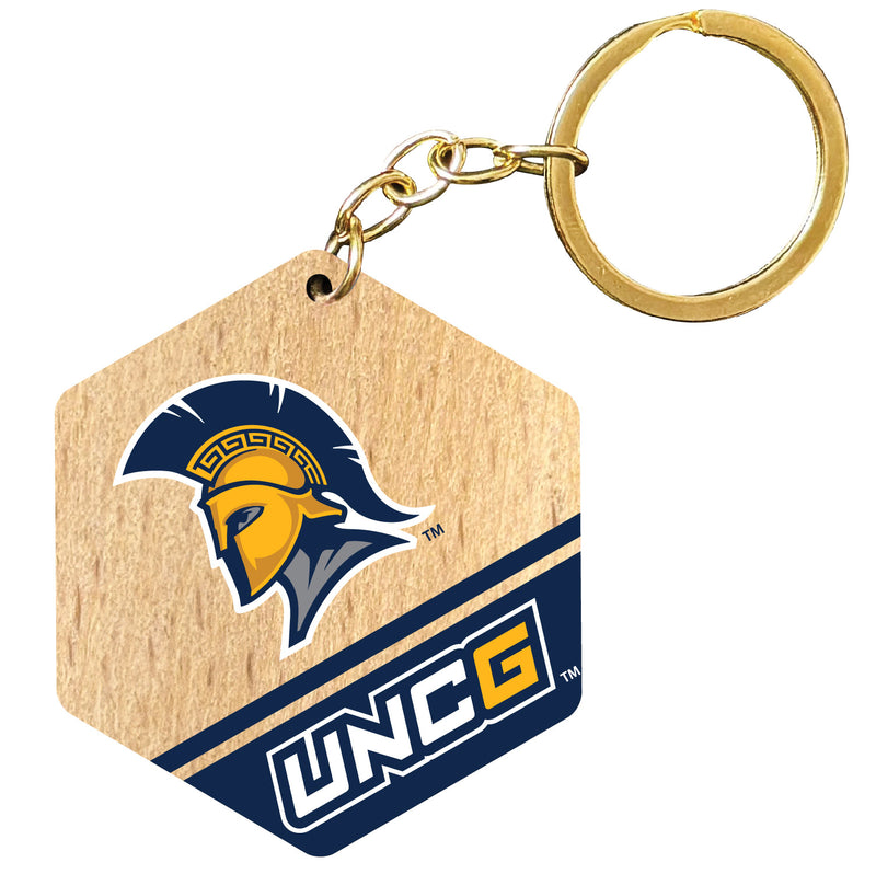 North Carolina Greensboro Spartans 2" Wooden Hexagon Keychain Officially Licensed Collegiate Product Single