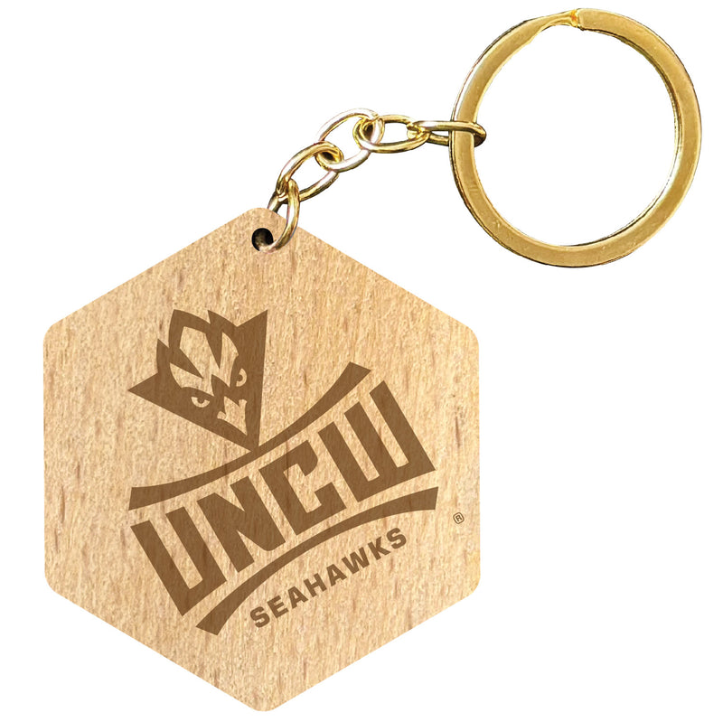 North Carolina Wilmington Seahawks 2" Engraved Wooden Hexagon Keychain Officially Licensed Collegiate Product 4-Pack
