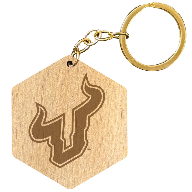 South Florida Bulls 2" Engraved Wooden Hexagon Keychain Officially Licensed Collegiate Product Single