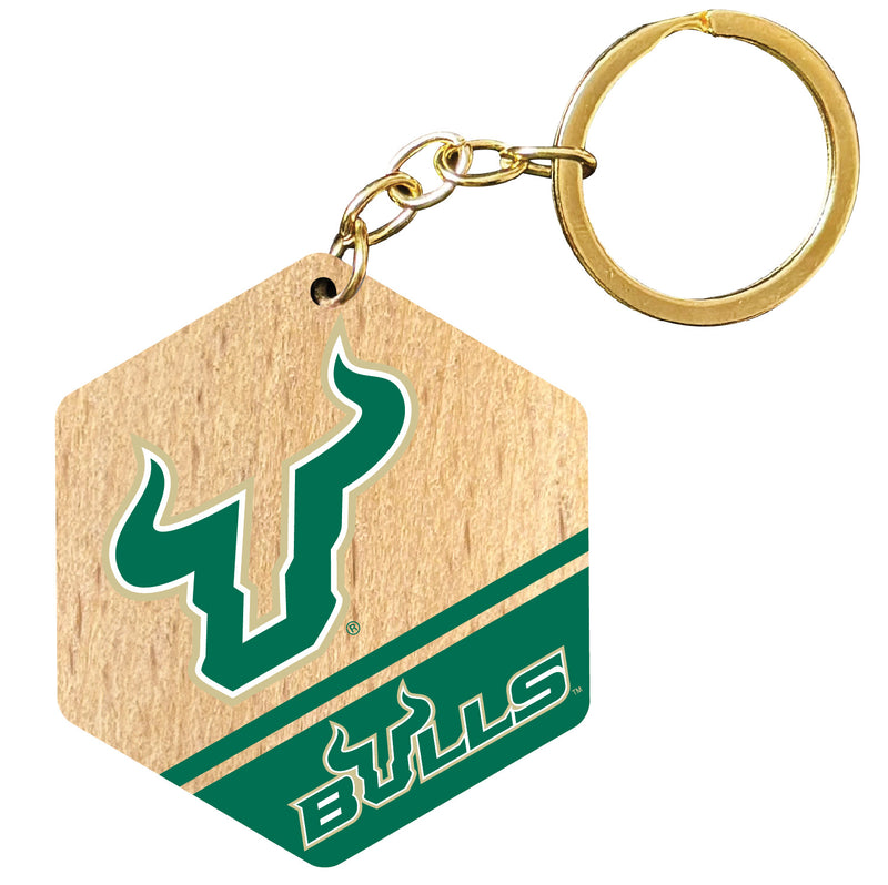 South Florida Bulls 2" Wooden Hexagon Keychain Officially Licensed Collegiate Product Single