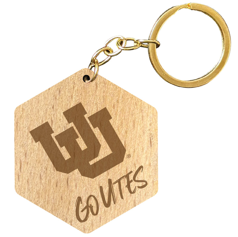 Utah Utes 2" Engraved Wooden Hexagon Keychain Officially Licensed Collegiate Product Single