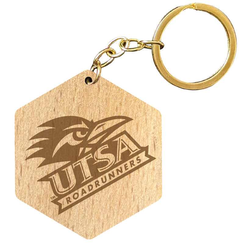 UTSA Road Runners 2" Engraved Wooden Hexagon Keychain Officially Licensed Collegiate Product Single