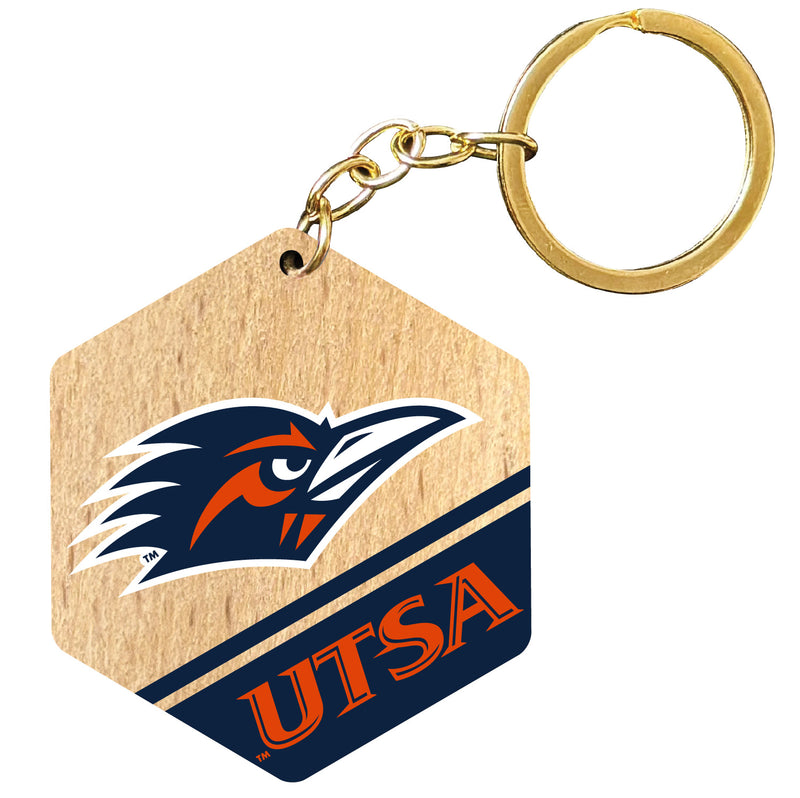 UTSA Road Runners 2" Wooden Hexagon Keychain Officially Licensed Collegiate Product Single