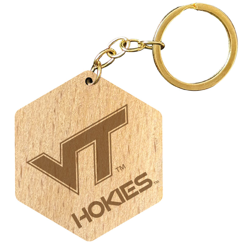 Virginia Tech Hokies 2" Engraved Wooden Hexagon Keychain Officially Licensed Collegiate Product Single