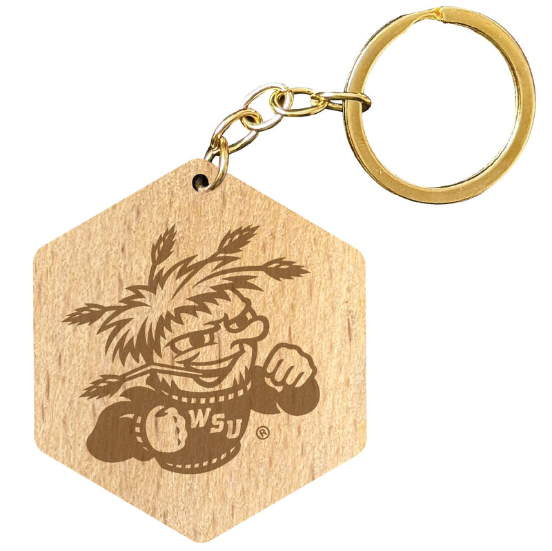 Wichita State Shockers 2" Engraved Wooden Hexagon Keychain Officially Licensed Collegiate Product Single