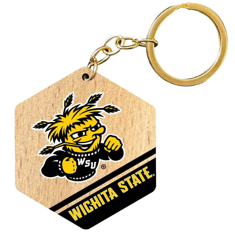 Wichita State Shockers 2" Wooden Hexagon Keychain Officially Licensed Collegiate Product Single