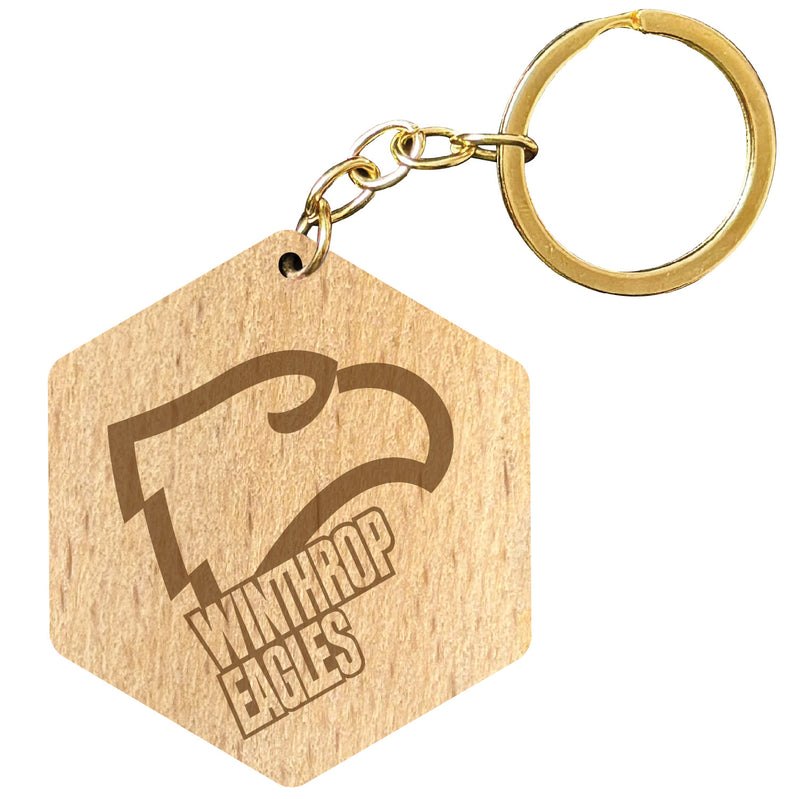 Winthrop University 2" Engraved Wooden Hexagon Keychain Officially Licensed Collegiate Product 4-Pack