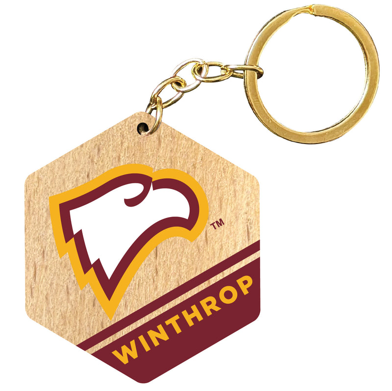 Winthrop University 2" Wooden Hexagon Keychain Officially Licensed Collegiate Product 4-Pack