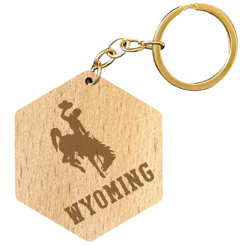 University of Wyoming 2" Engraved Wooden Hexagon Keychain Officially Licensed Collegiate Product Single