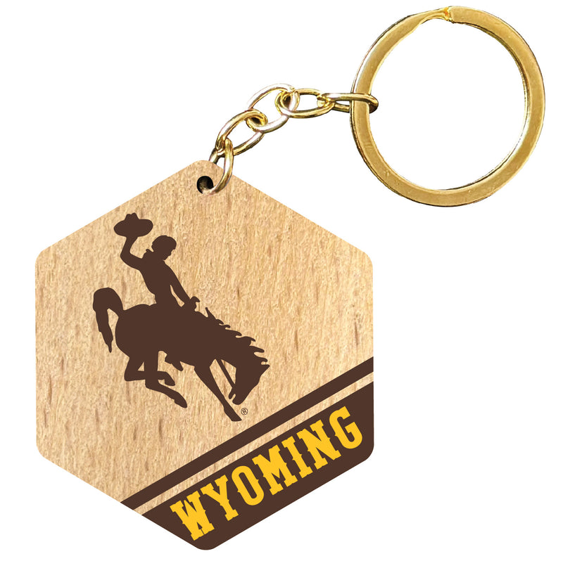 University of Wyoming 2" Wooden Hexagon Keychain Officially Licensed Collegiate Product Single