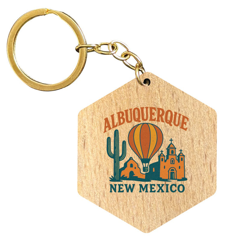 Albuquerque New Mexico Vintage Design Souvenir Flat Wooden Keychain (Multiple Shapes)