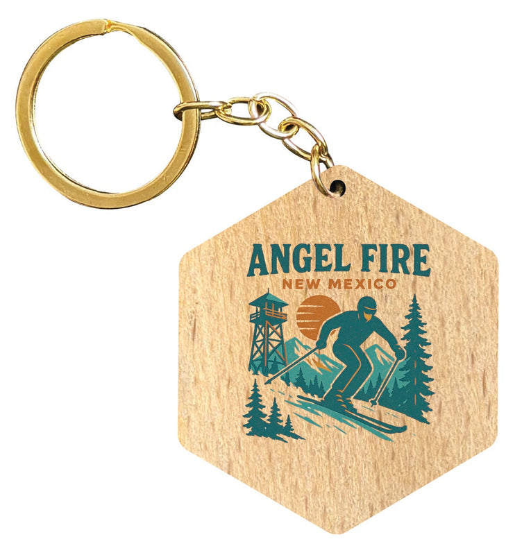 Angel Fire New Mexico Vintage Design Souvenir Flat Wooden Keychain (Multiple Shapes)
