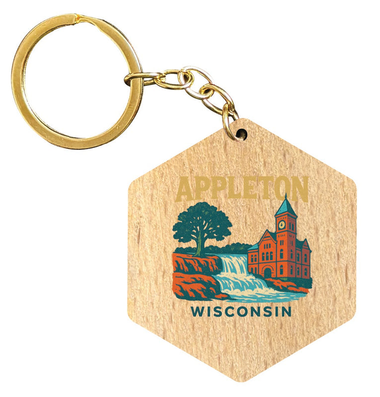 Appleton Wisconsin Vintage Design Souvenir Flat Wooden Keychain (Multiple Shapes)