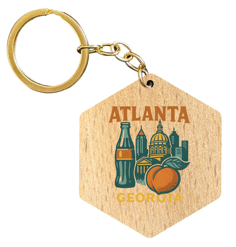 Atlanta Georgia Vintage Design Souvenir Flat Wooden Keychain (Multiple Shapes)