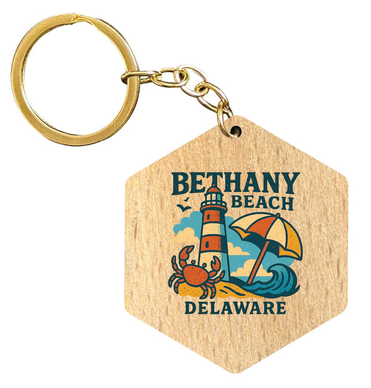 Bethany Beach Delaware Vintage Design Souvenir Flat Wooden Keychain (Multiple Shapes)