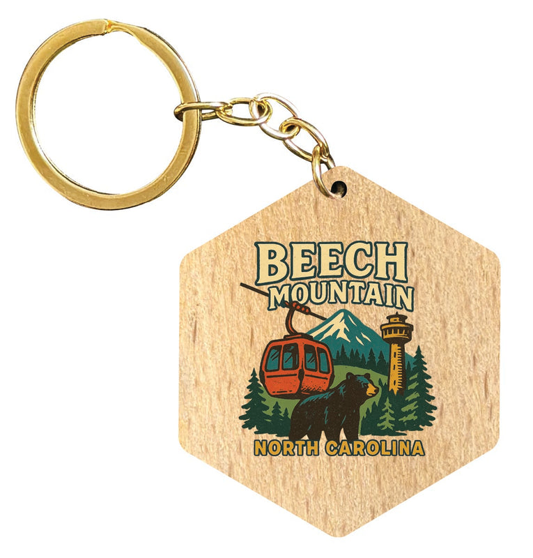 Beech Mountain North Carolina Vintage Design Souvenir Flat Wooden Keychain (Multiple Shapes)