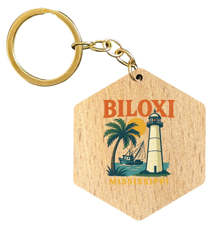 Biloxi Mississippi Vintage Design Souvenir Flat Wooden Keychain (Multiple Shapes)