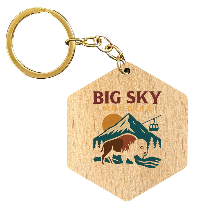 Big Sky Montana Vintage Design Souvenir Flat Wooden Keychain (Multiple Shapes)