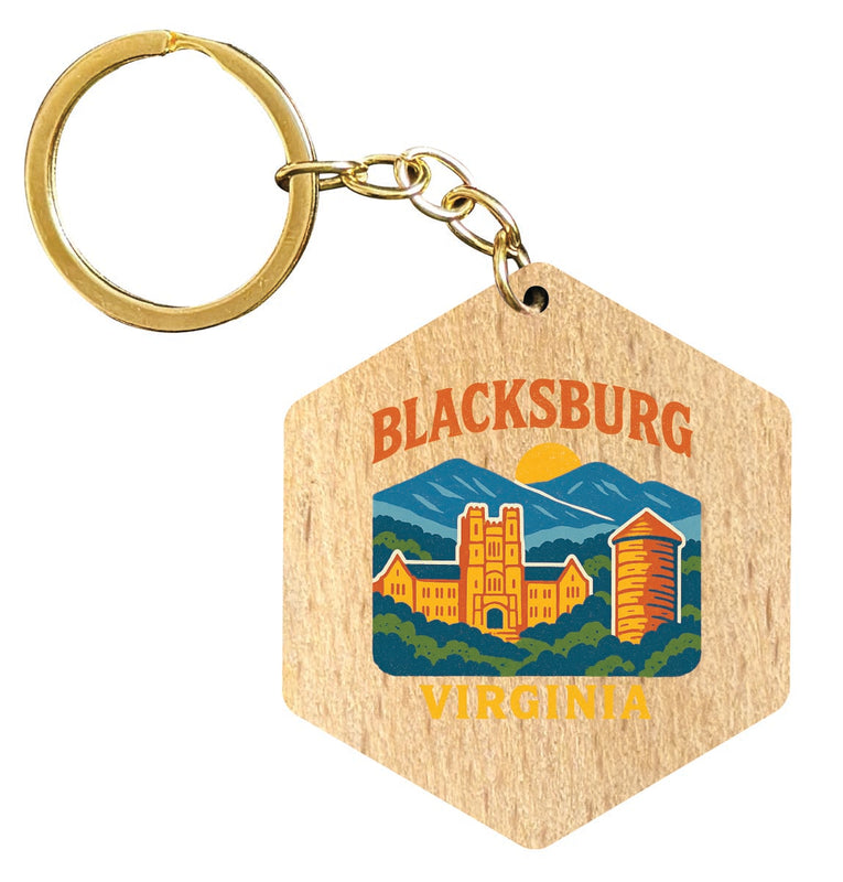 Blacksburg Virginia Vintage Design Souvenir Flat Wooden Keychain (Multiple Shapes)