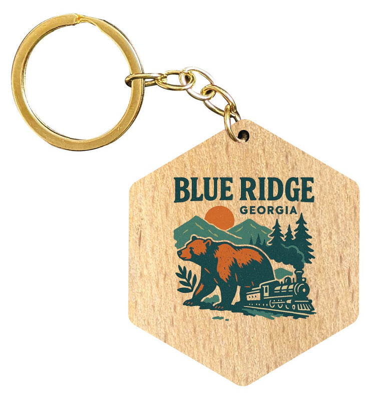 Blue Ridge Georgia Vintage Design Souvenir Flat Wooden Keychain (Multiple Shapes)