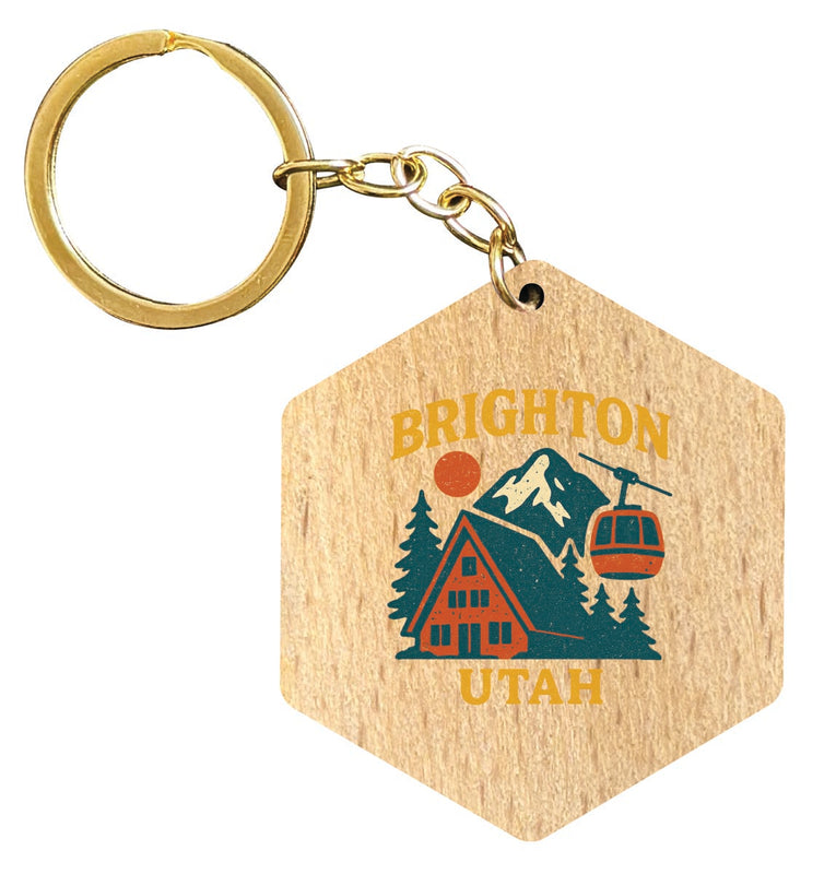 Brighton Utah Vintage Design Souvenir Flat Wooden Keychain (Multiple Shapes)