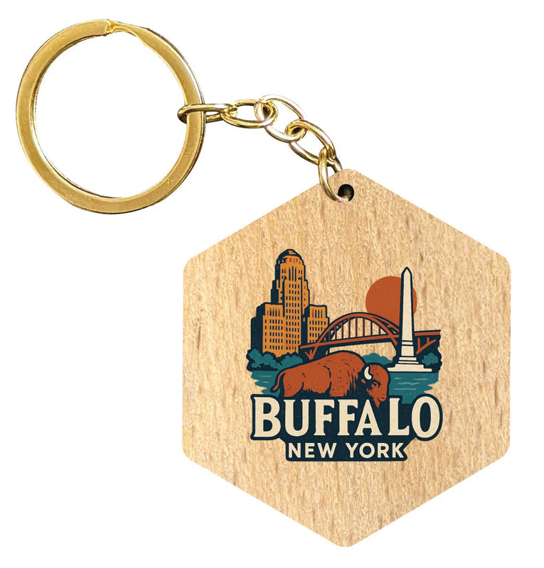 Buffalo New York Vintage Design Souvenir Flat Wooden Keychain (Multiple Shapes)