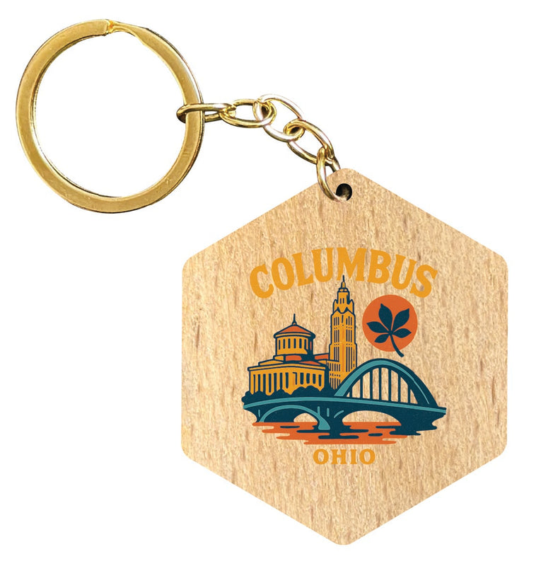 Columbus Ohio Vintage Design Souvenir Flat Wooden Keychain (Multiple Shapes)