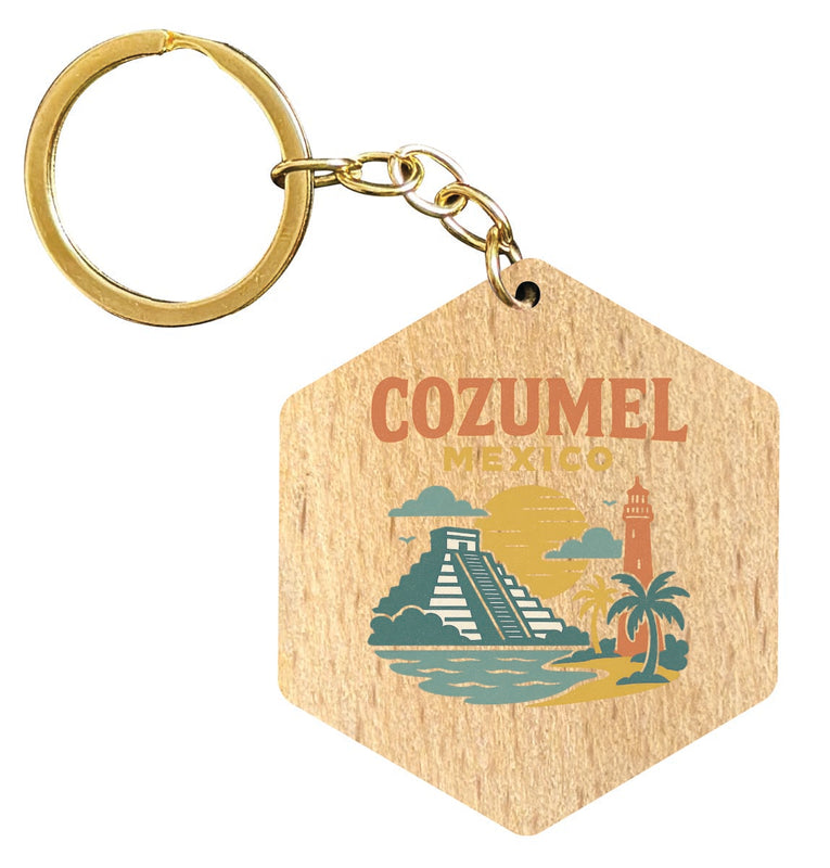 Cozumel Mexico Vintage Design Souvenir Flat Wooden Keychain (Multiple Shapes)