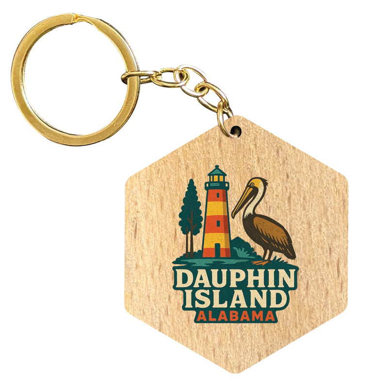 Dauphin Island Alabama Vintage Design Souvenir Flat Wooden Keychain (Multiple Shapes)