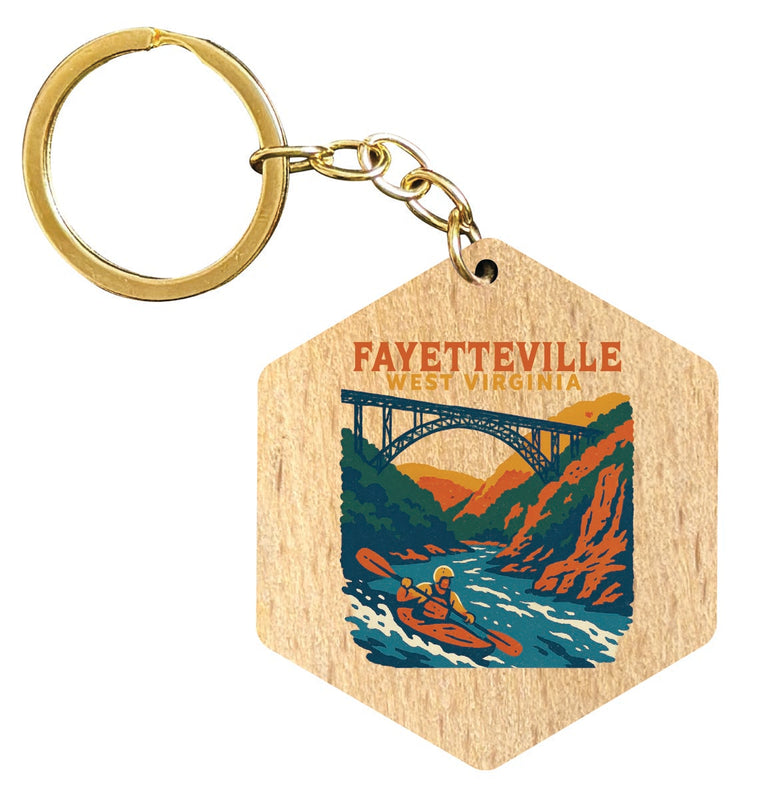 Fayetteville West Virginia Vintage Design Souvenir Flat Wooden Keychain (Multiple Shapes)