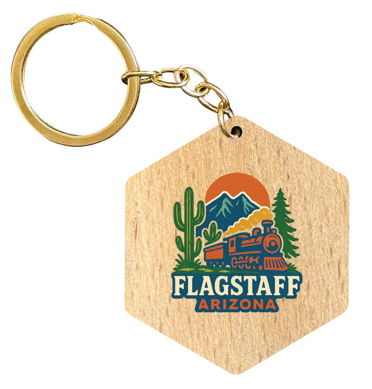 Flagstaff Arizona Vintage Design Souvenir Flat Wooden Keychain (Multiple Shapes)