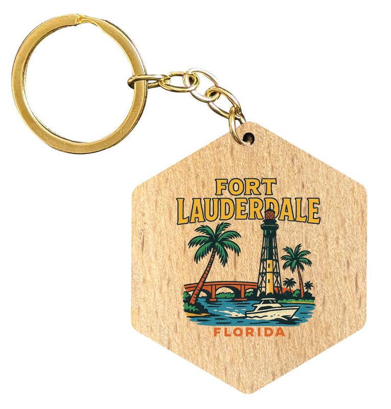 Fort Lauderdale Florida Vintage Design Souvenir Flat Wooden Keychain (Multiple Shapes)