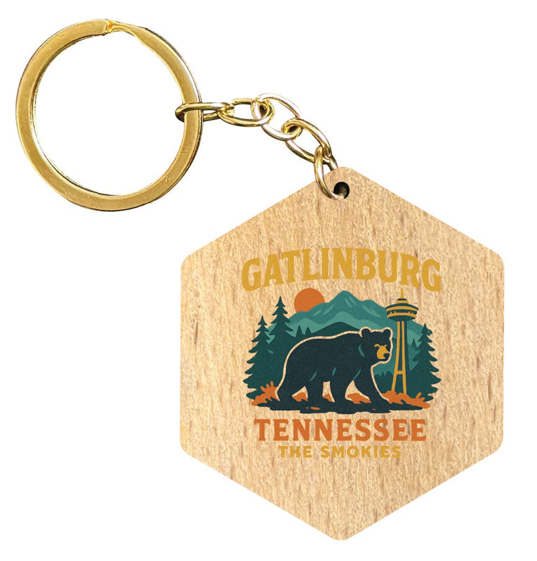 Gatlinburg Tennessee Vintage Design Souvenir Flat Wooden Keychain (Multiple Shapes)