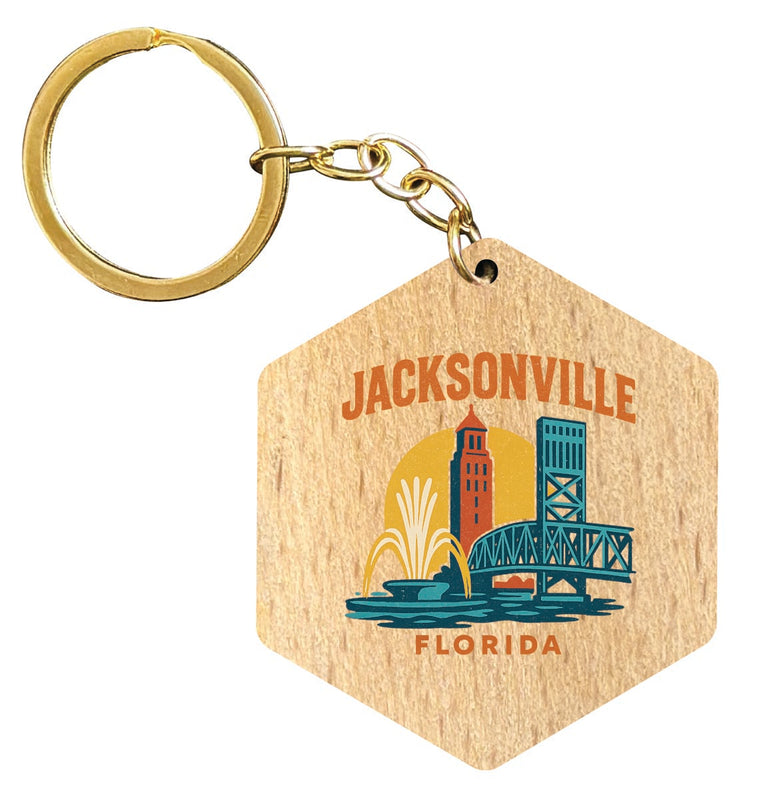 Jacksonville Florida Vintage Design Souvenir Flat Wooden Keychain (Multiple Shapes)