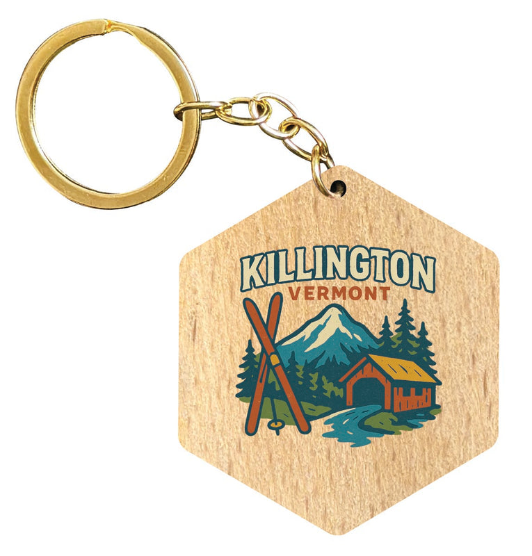 Killington Vermont Vintage Design Souvenir Flat Wooden Keychain (Multiple Shapes)