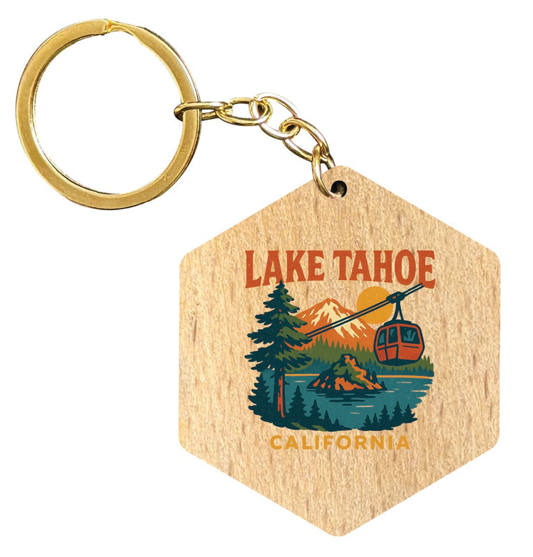 Lake Tahoe California Vintage Design Souvenir Flat Wooden Keychain (Multiple Shapes)